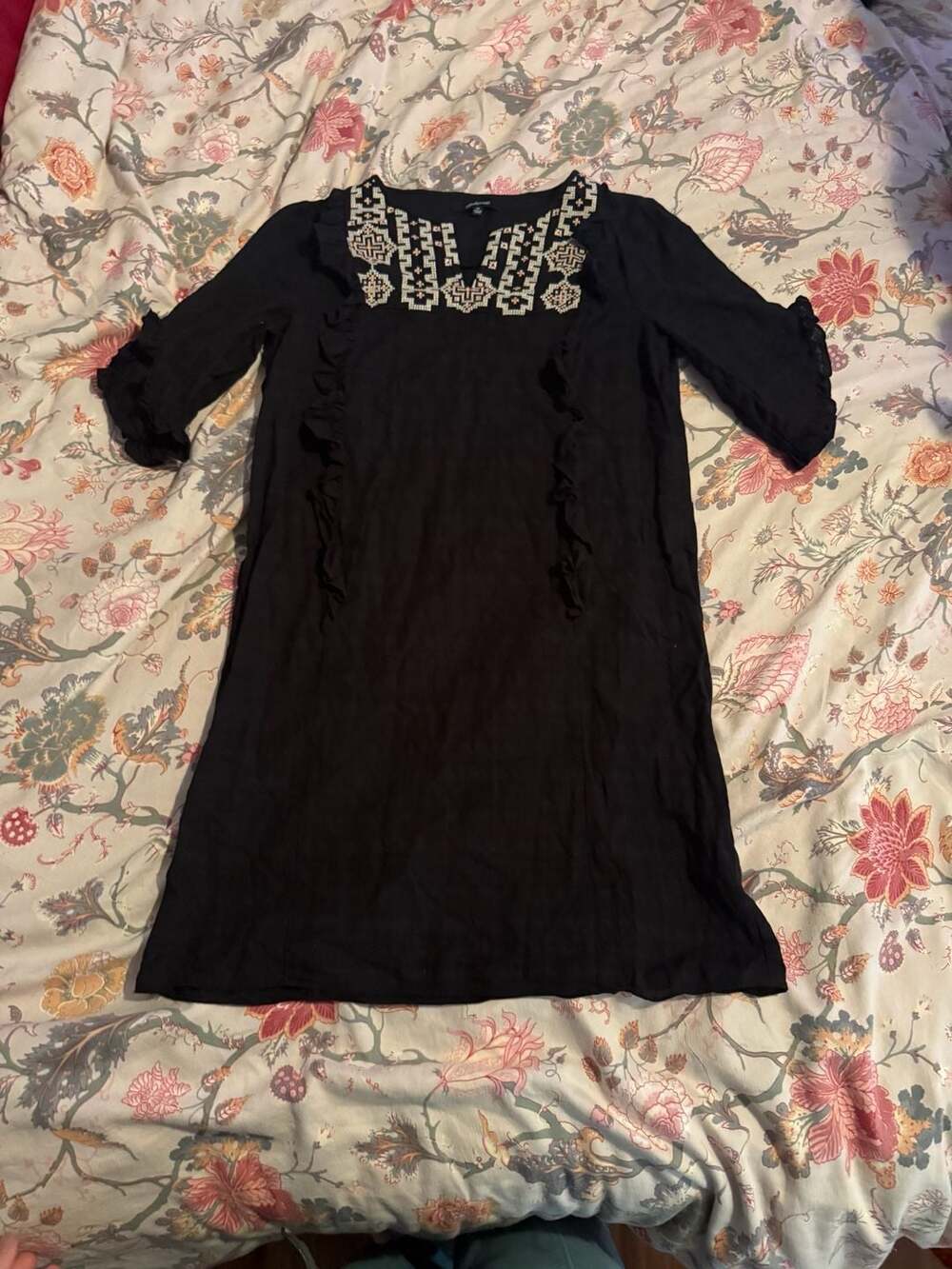Madewell Cassia Dress Size XS Black Embroidered Ruffle Cotton
